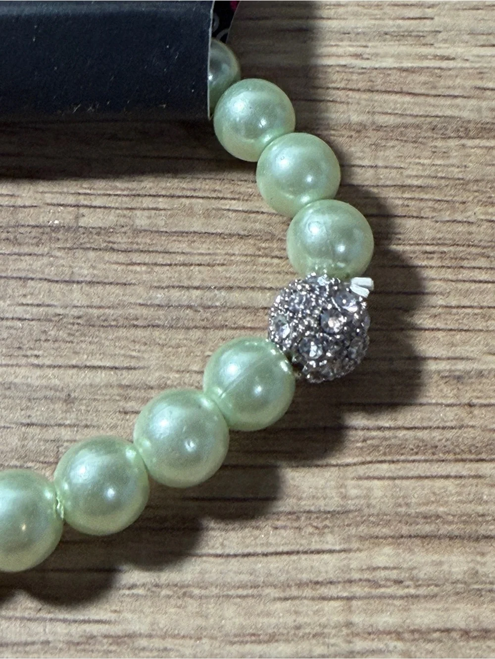 paparazzi Light Green Pearl Stretch Bracelet with Rhinestone Charm